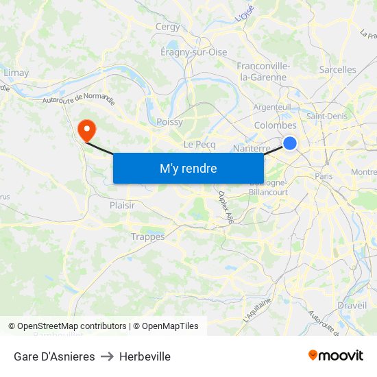 Gare D'Asnieres to Herbeville map