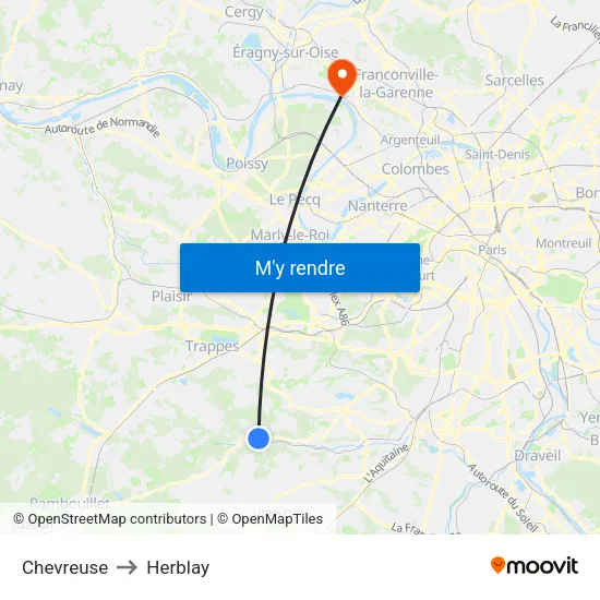 Chevreuse to Herblay map