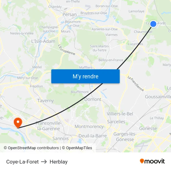 Coye-La-Foret to Herblay map