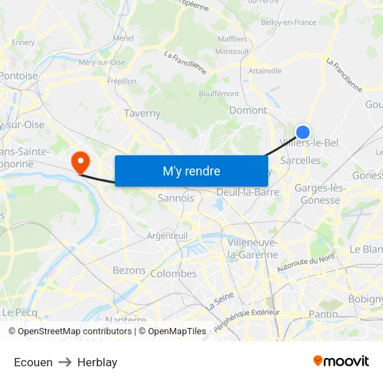 Ecouen to Herblay map