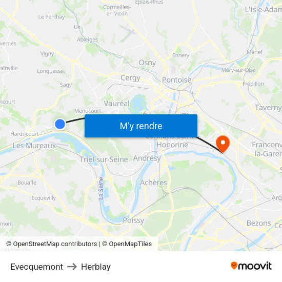 Evecquemont to Herblay map
