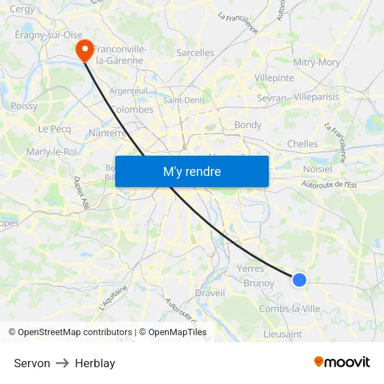 Servon to Herblay map