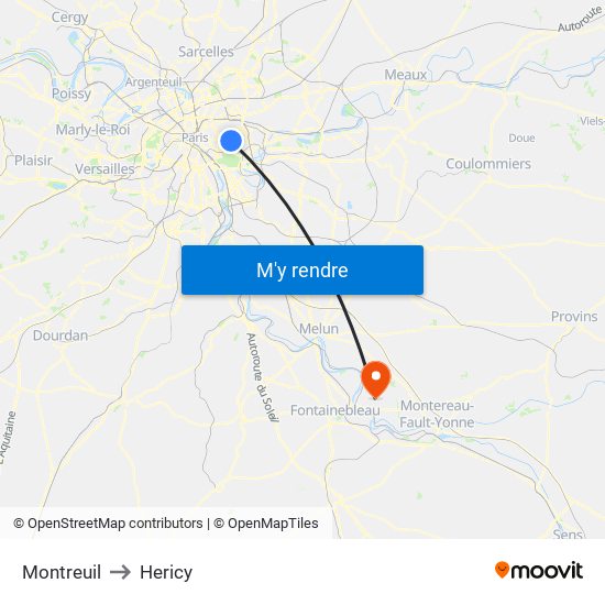 Montreuil to Hericy map