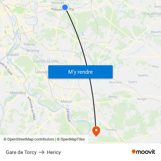 Gare de Torcy to Hericy map