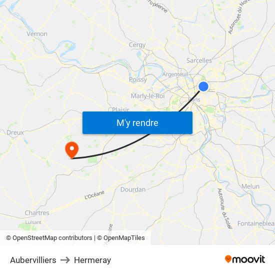 Aubervilliers to Hermeray map