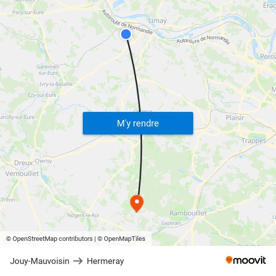 Jouy-Mauvoisin to Hermeray map