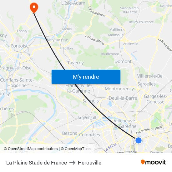 La Plaine Stade de France to Herouville map