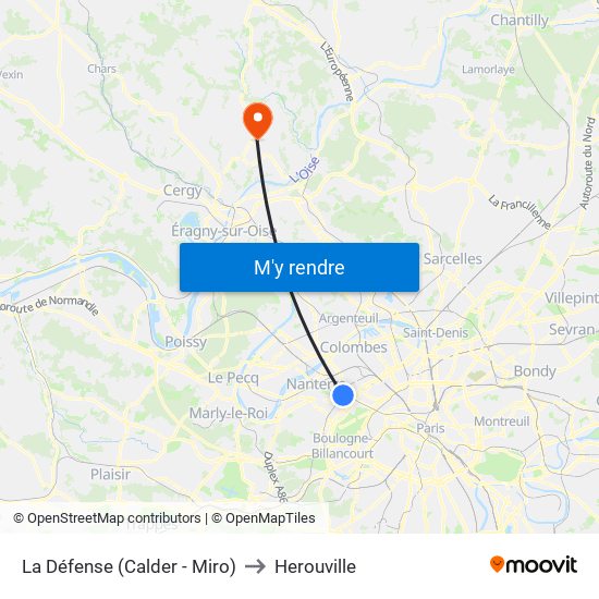 La Défense (Calder - Miro) to Herouville map