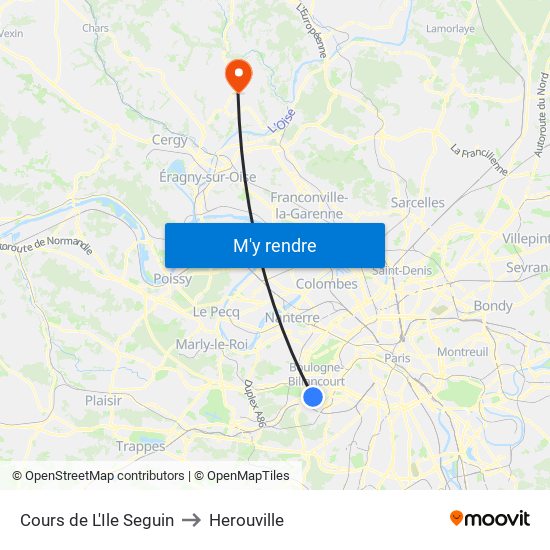 Cours de L'Ile Seguin to Herouville map