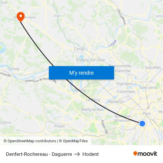 Denfert-Rochereau - Daguerre to Hodent map