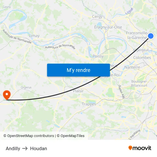 Andilly to Houdan map