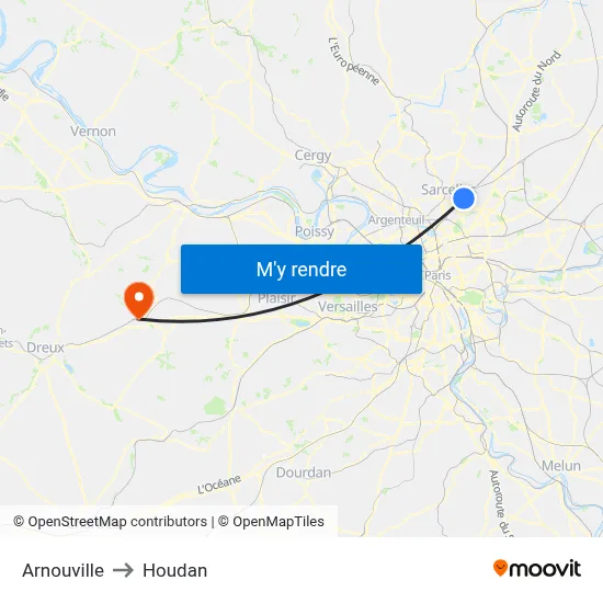 Arnouville to Houdan map