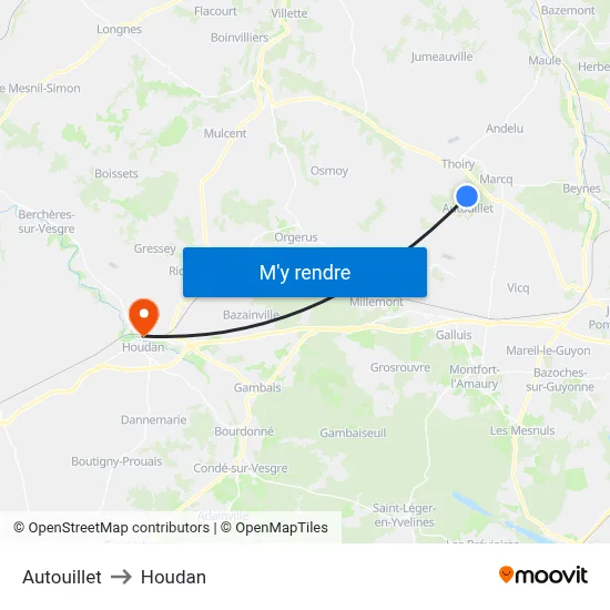 Autouillet to Houdan map