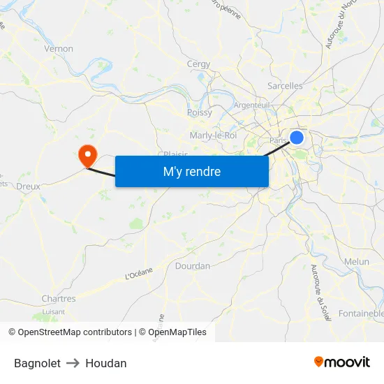 Bagnolet to Houdan map