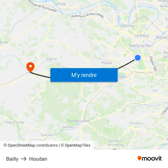 Bailly to Houdan map