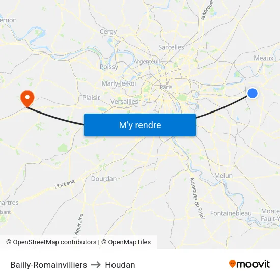 Bailly-Romainvilliers to Houdan map