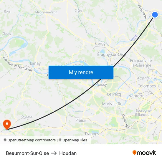 Beaumont-Sur-Oise to Houdan map