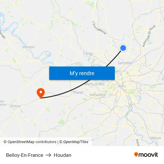 Belloy-En-France to Houdan map
