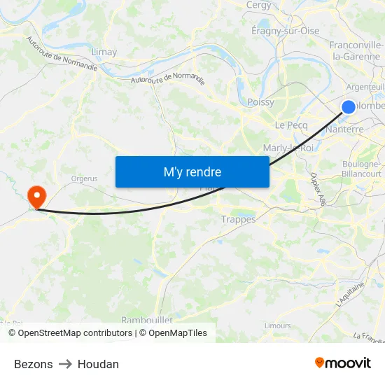 Bezons to Houdan map