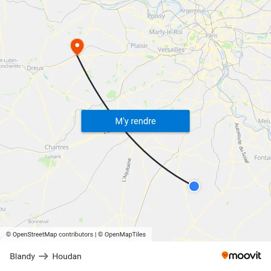 Blandy to Houdan map
