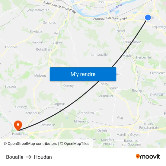 Bouafle to Houdan map