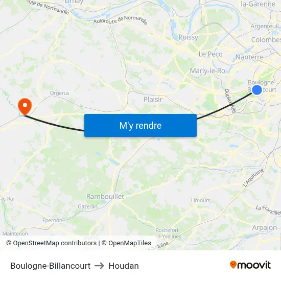 Boulogne-Billancourt to Houdan map