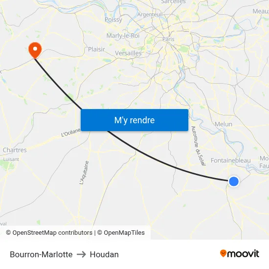 Bourron-Marlotte to Houdan map