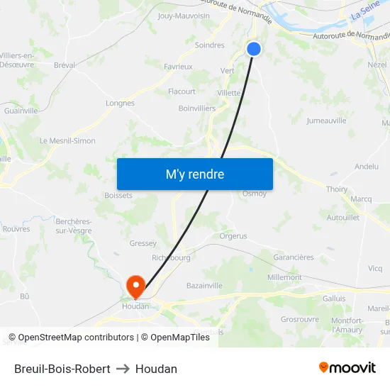 Breuil-Bois-Robert to Houdan map