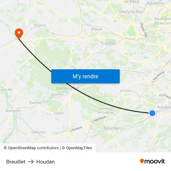 Breuillet to Houdan map