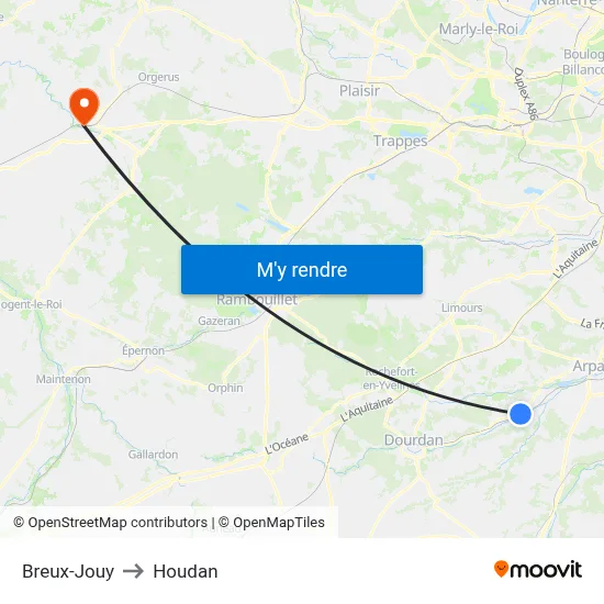 Breux-Jouy to Houdan map