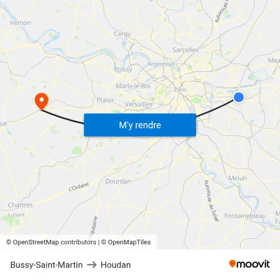 Bussy-Saint-Martin to Houdan map