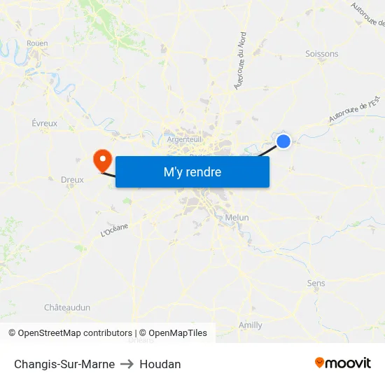 Changis-Sur-Marne to Houdan map