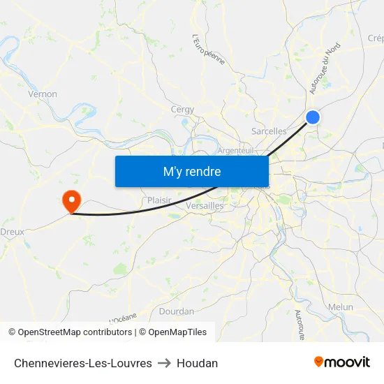 Chennevieres-Les-Louvres to Houdan map