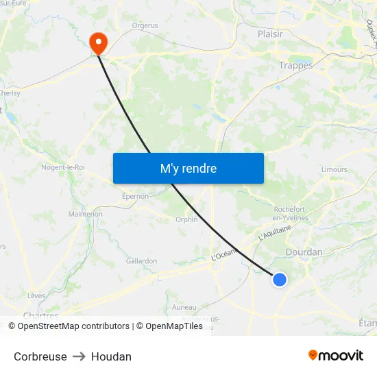 Corbreuse to Houdan map