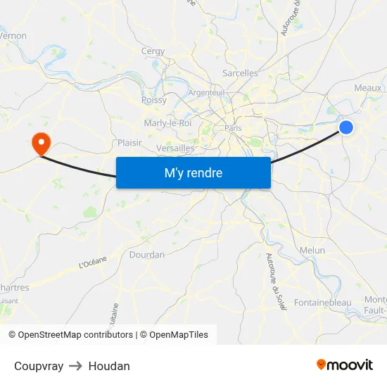 Coupvray to Houdan map