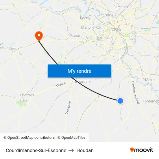 Courdimanche-Sur-Essonne to Houdan map