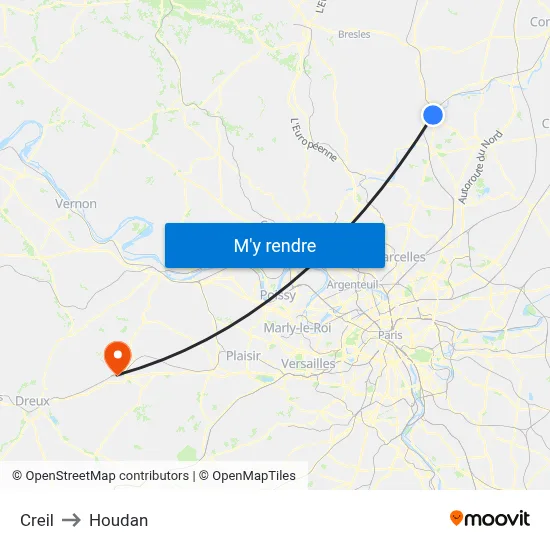 Creil to Houdan map