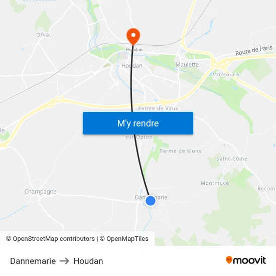 Dannemarie to Houdan map