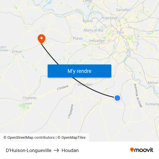 D'Huison-Longueville to Houdan map