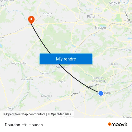 Dourdan to Houdan map