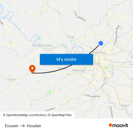 Ecouen to Houdan map