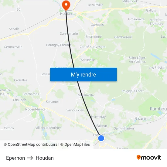 Epernon to Houdan map