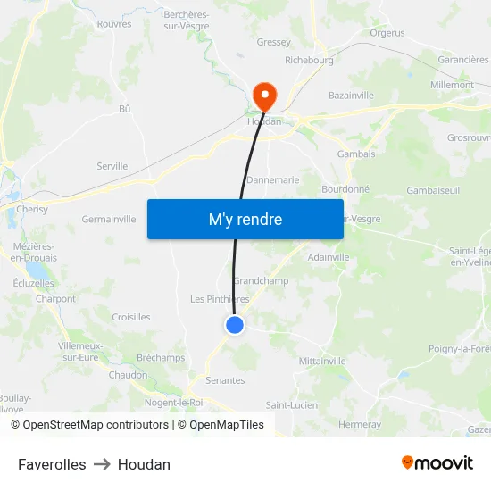 Faverolles to Houdan map