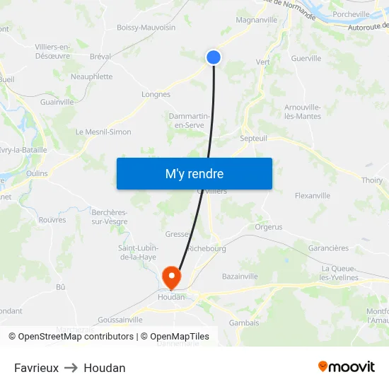 Favrieux to Houdan map