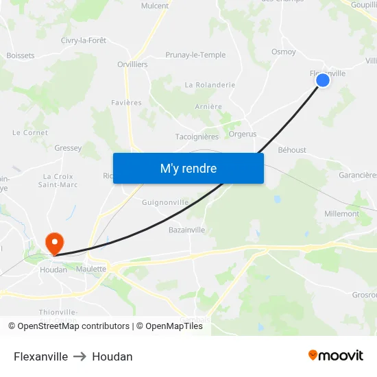 Flexanville to Houdan map