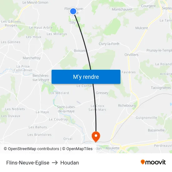 Flins-Neuve-Eglise to Houdan map