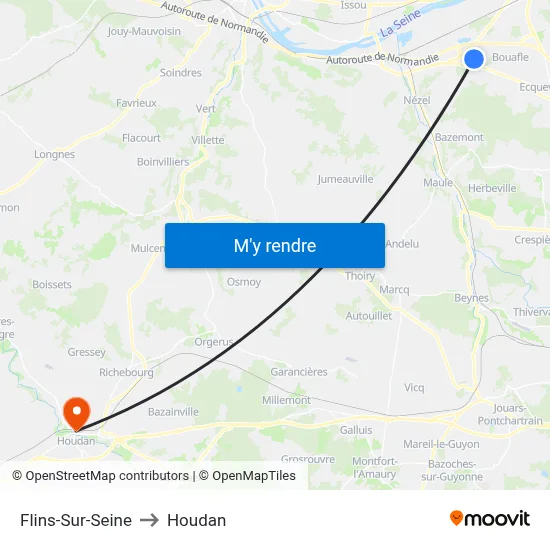 Flins-Sur-Seine to Houdan map