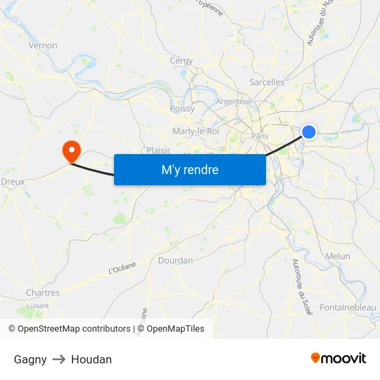 Gagny to Houdan map
