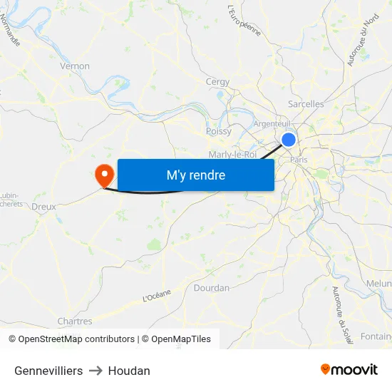 Gennevilliers to Houdan map