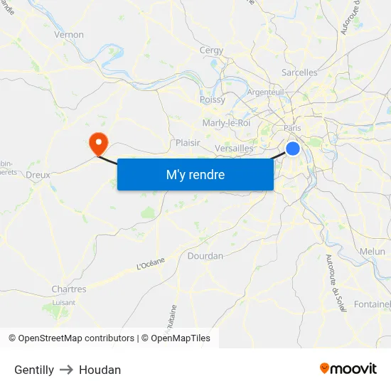 Gentilly to Houdan map